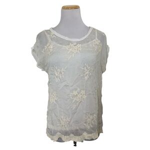 Boho Chic Ethereal Semi Sheer Embroidered Silk Blend Top Womens S Floral Italy